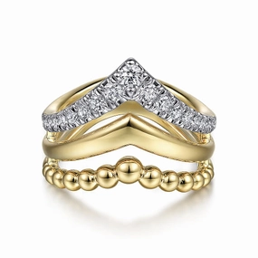 14K Yellow Gold Triple Row Bujukan Chevron Diamond Ring Everyday Shine
