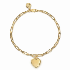 Luxe Shine Up 14K Yellow Plain Gold Paperclip Bracelet with Personalizable Bujukan Heart Charm