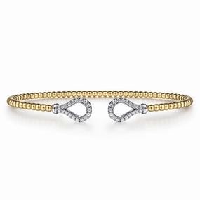 14K Yellow-White Gold Bujukan Diamond Teardrops Bangle Cozy Detail