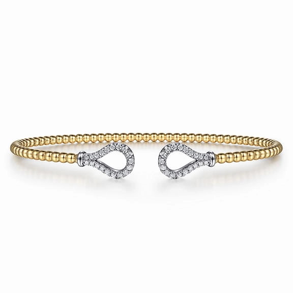 14K Yellow-White Gold Bujukan Diamond Teardrops Bangle Cozy Detail