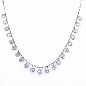 18K White Gold Round Diamond Bezel Station Necklace (2.20ctw) Minimal Detail