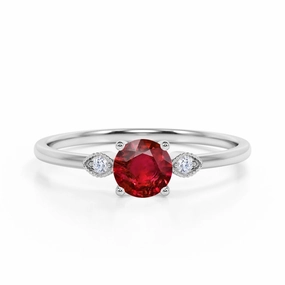 1.05 ct Round Lab-Created Ruby 3-Stone Vintage Engagement Ring Seasonal Gift Trendy Object