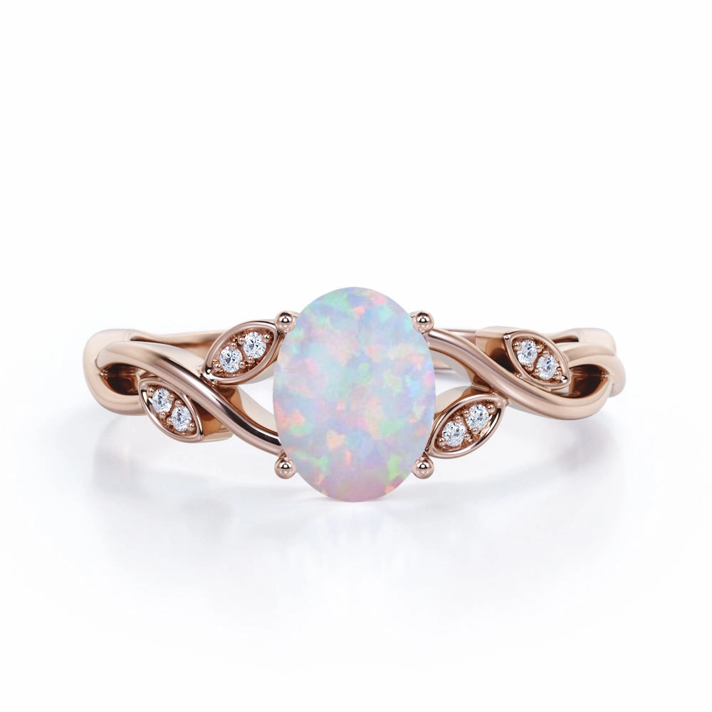 Vintage Expression Stylish Decoration 1.10 Ct Oval Cut Lab Created Opal Infinity Engagement Ring