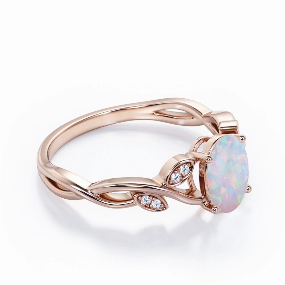 Elegant Contour Refined Texture 1.10 Ct Oval Cut Lab Created Opal Infinity Engagement Ring