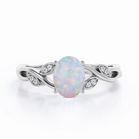 Protective Coating Brilliant Symbol 1.10 Ct Oval Cut Lab Created Opal Infinity Engagement Ring