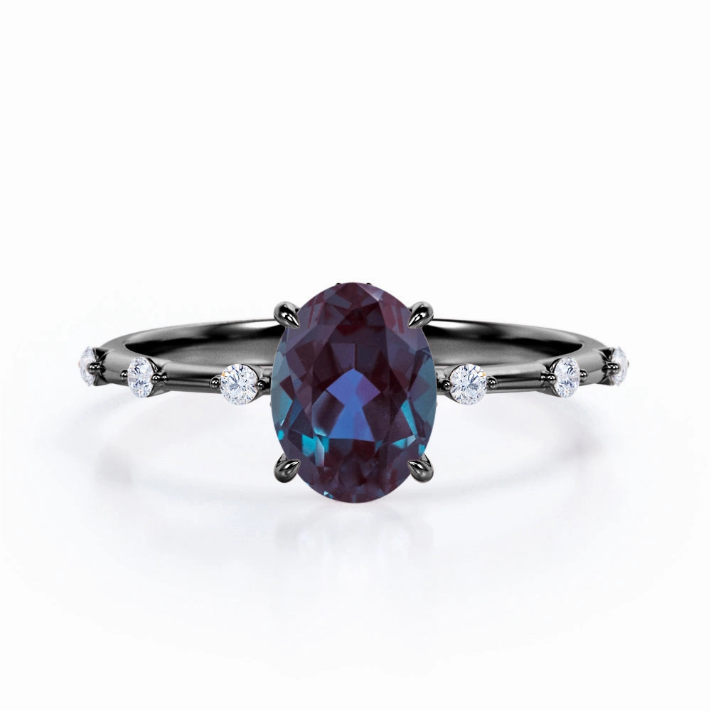 Gala Event Sentimental Value 1.10 Ct Oval Lab Alexandrite Seven Stone Engagement Ring