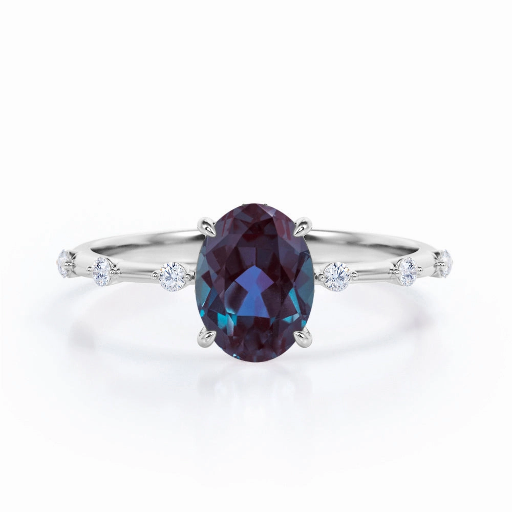 1.10 Ct Oval Lab Alexandrite Seven Stone Engagement Ring Statement Look Stylish Article
