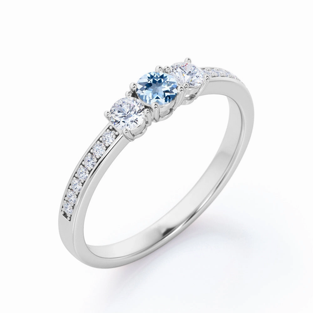 1.10 ct Round Aquamarine Pave Engagement Ring Seasonal Gift