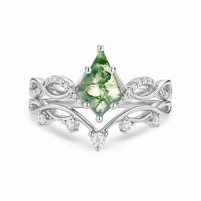 1.15 Ct Kite Green Moss Agate Twisted Vine Bridal Set Durable Look