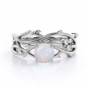 Convenient Use Secure Object 1.15 Ct Round Cut Lab Created Opal Twisted Bridal Set