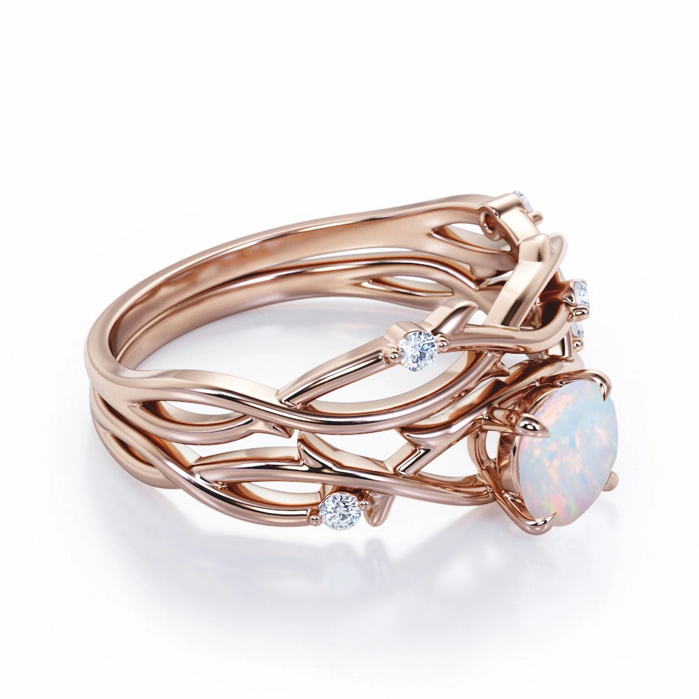 1.15 Ct Round Cut Lab Created Opal Twisted Bridal Set Sisterhood Gift High-End Symbol