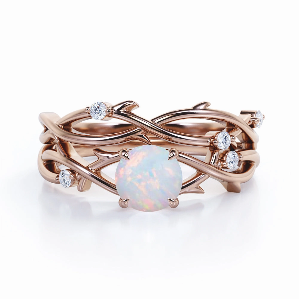 1.15 Ct Round Cut Lab Created Opal Twisted Bridal Set All Season All Day Look