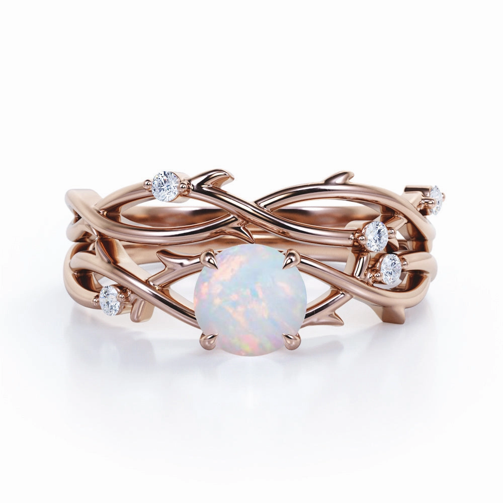 1.15 Ct Round Cut Lab Created Opal Twisted Bridal Set Artistic Keepsake