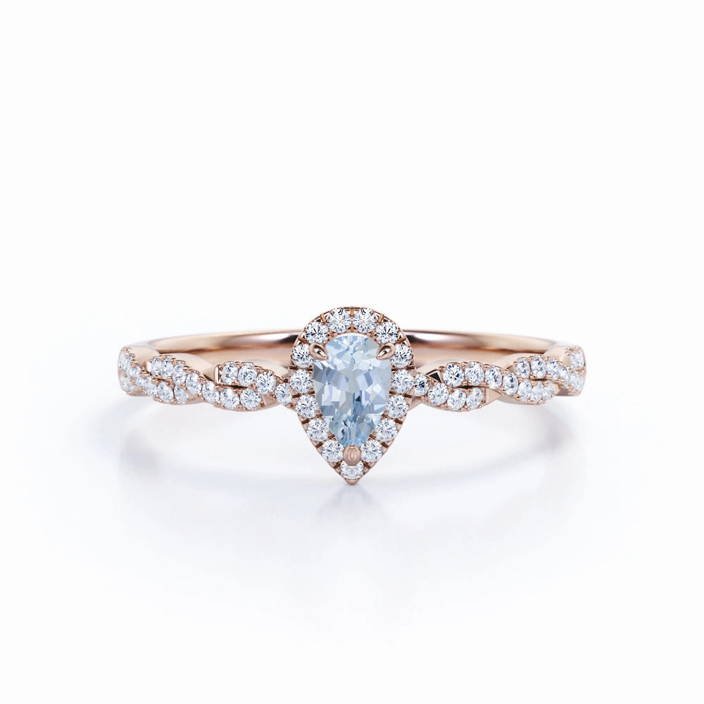 1.20 ct Pear Aquamarine Halo Infinity Engagement Ring Minimal Glimmer Seasonal Favorite