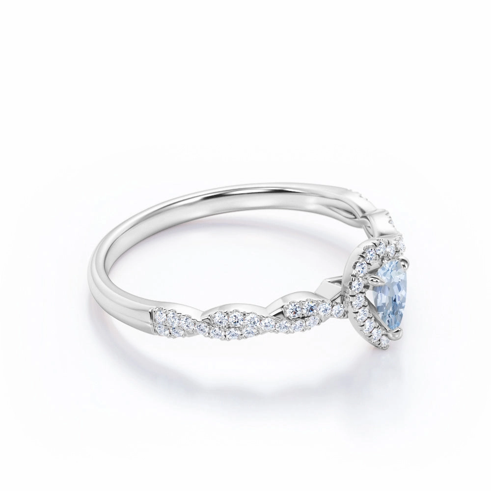 1.20 ct Pear Aquamarine Halo Infinity Engagement Ring Fashionable Design