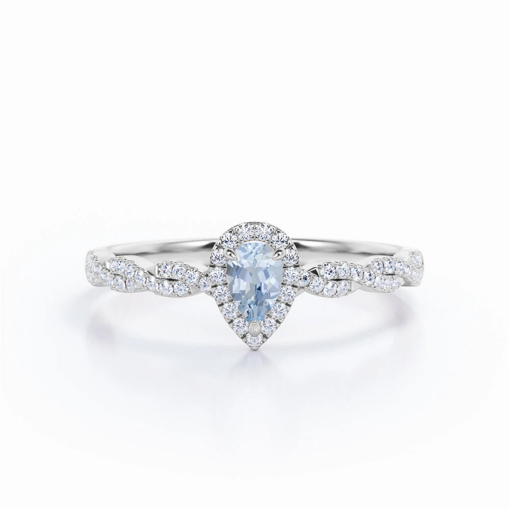 Secure Statement Artisan Design 1.20 ct Pear Aquamarine Halo Infinity Engagement Ring
