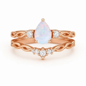 Sentimental Style Simple Sign 1.20 Ct Teardrop Lab Created Opal Twisted Bridal Set