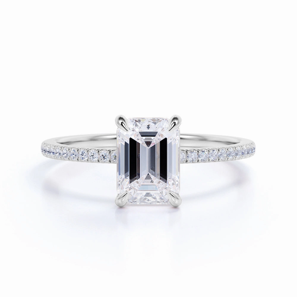 1.25 Carat Emerald Cut Moissanite Pave Engagement Ring Gift Surprise Love Token