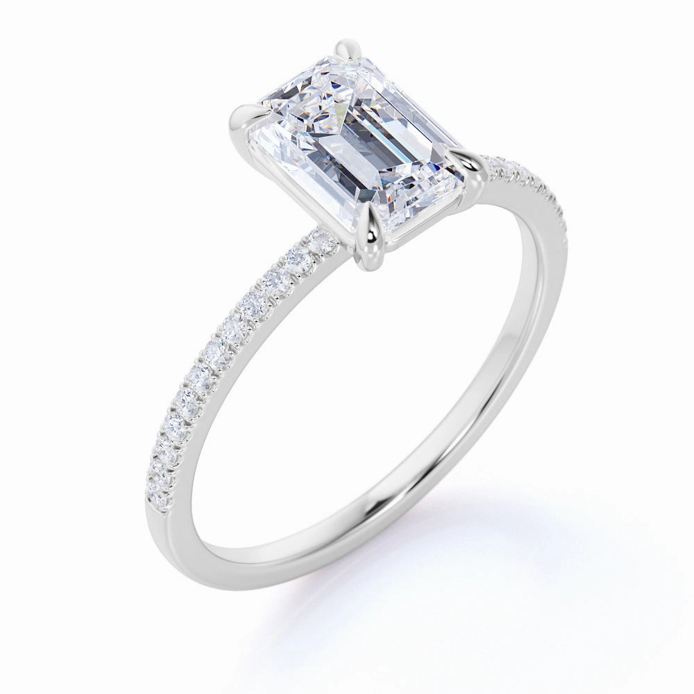 Heavy Duty 1.25 Carat Emerald Cut Moissanite Pave Engagement Ring