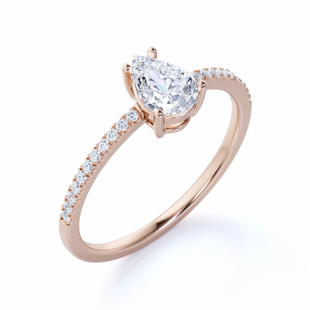 Versatile Present Anniversary Present 1.25 Carat Pear Shape Moissanite Pave Engagement Ring