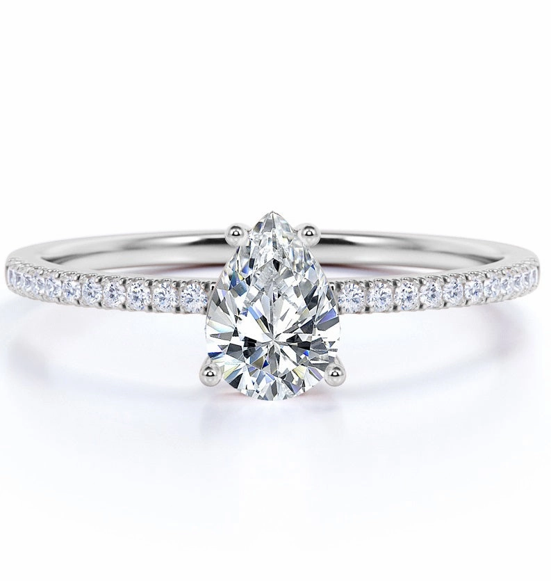 1.25 Carat Pear Shape Moissanite Pave Engagement Ring Meaningful Product Simple Item