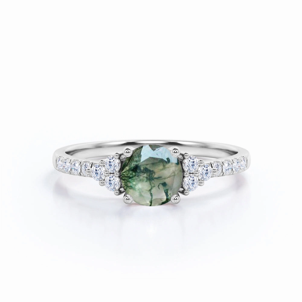 1.25 Carat Round Cut Moss Agate Cluster Ring Premium item