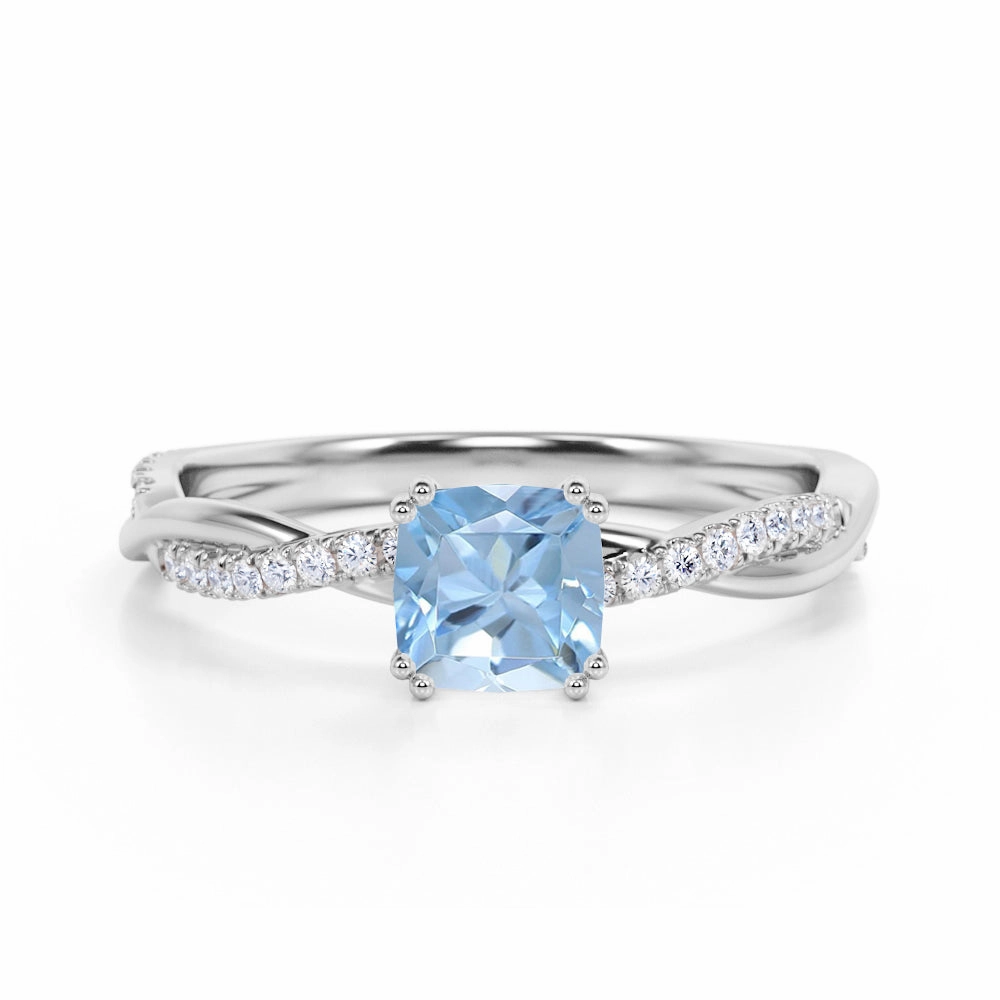 Variable Fit Secure Gift 1.25 ct Cushion Aquamarine Infinity Engagement Ring