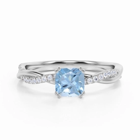 Variable Fit Secure Gift 1.25 ct Cushion Aquamarine Infinity Engagement Ring
