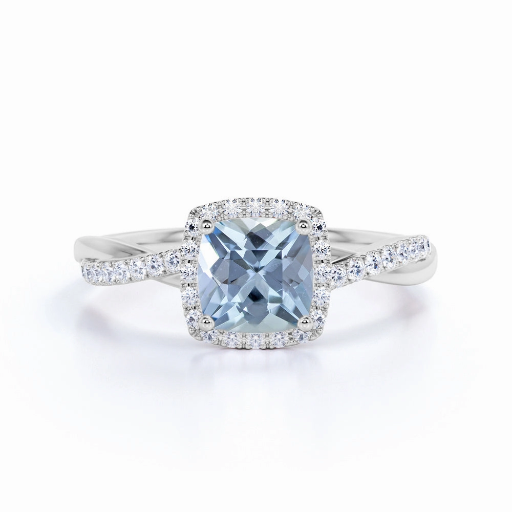 Statement Vibe 1.25 ct Cushion Aquamarine Infinity Halo Engagement Ring