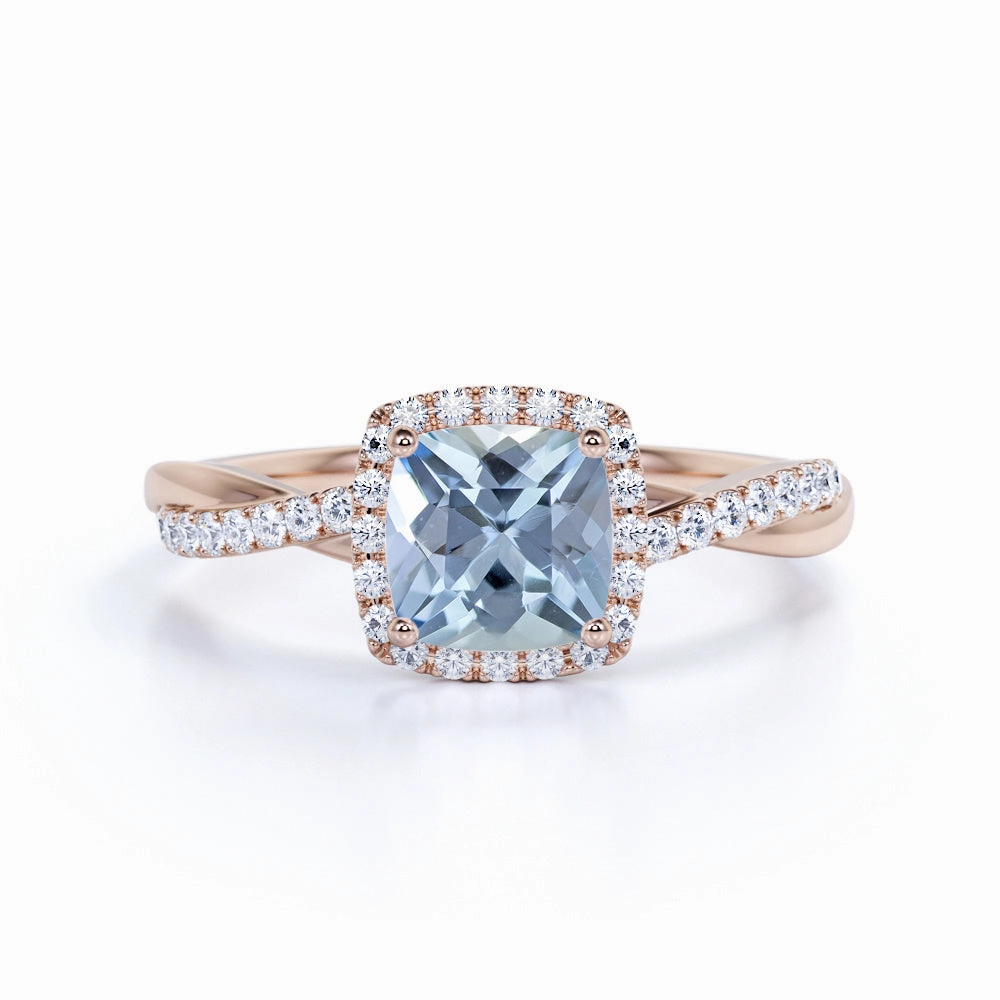 Daily Accent Past Inspired 1.25 ct Cushion Aquamarine Infinity Halo Engagement Ring