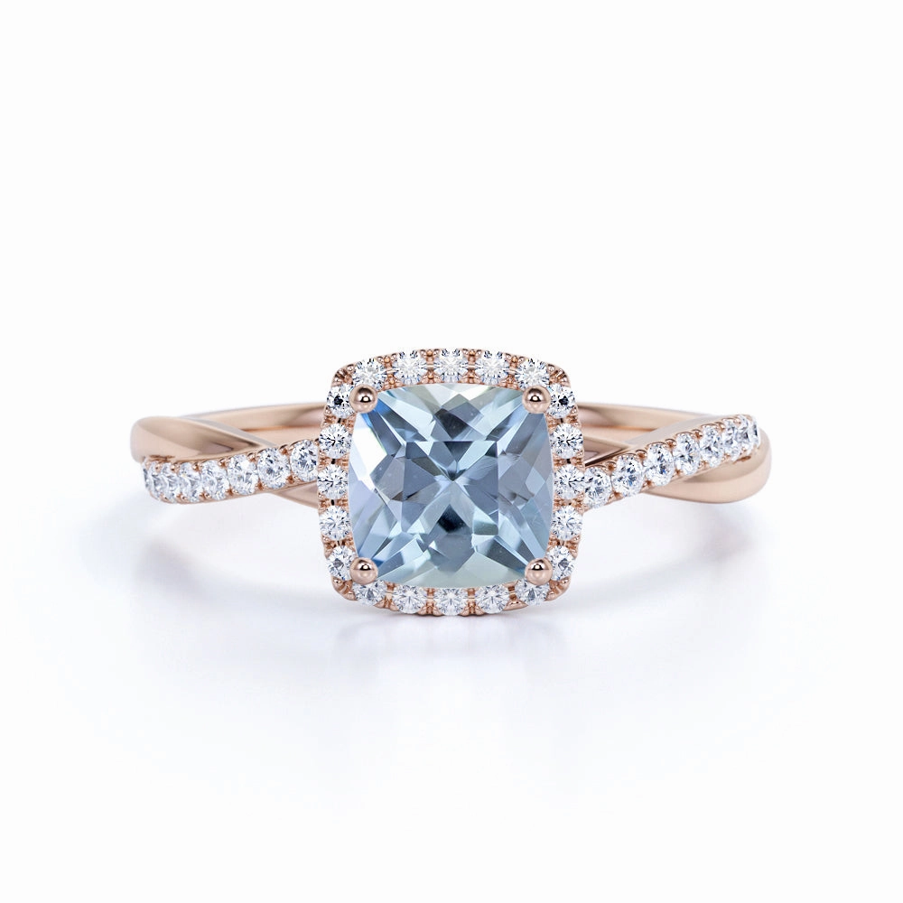 Dress Down 1.25 ct Cushion Aquamarine Infinity Halo Engagement Ring