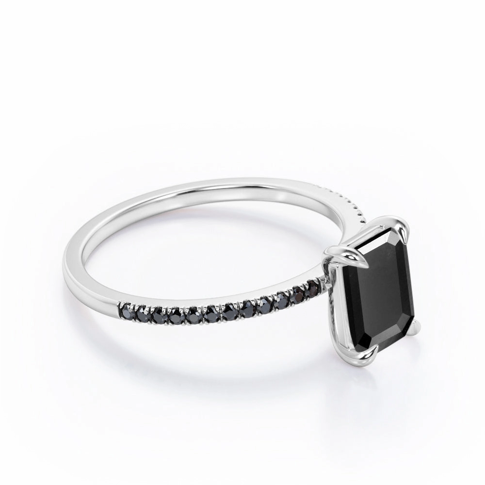 1.25 ct Emerald Lab Black Diamond Pave Engagement Ring Solar powered Comfortable Expression