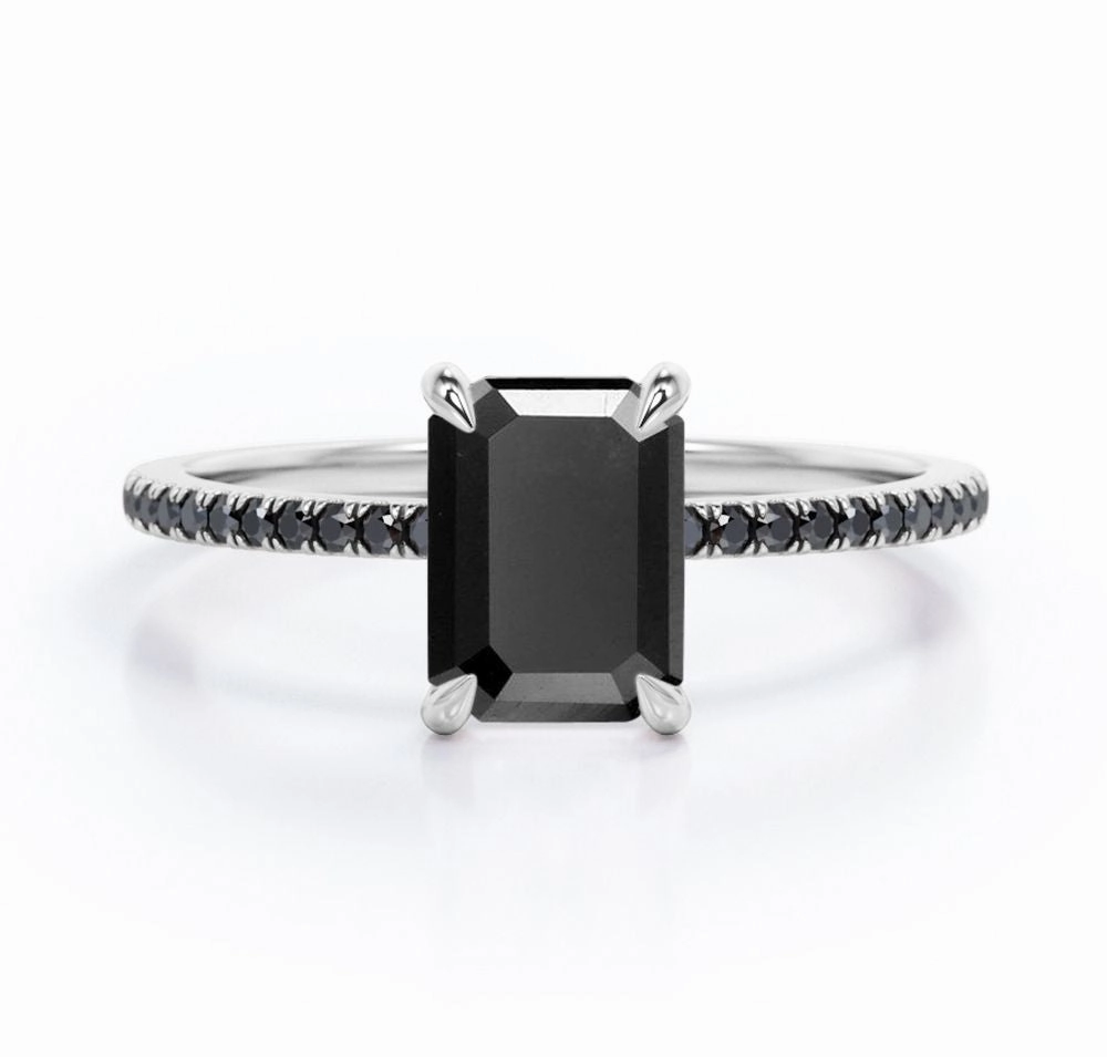 Value Expression 1.25 ct Emerald Lab Black Diamond Pave Engagement Ring