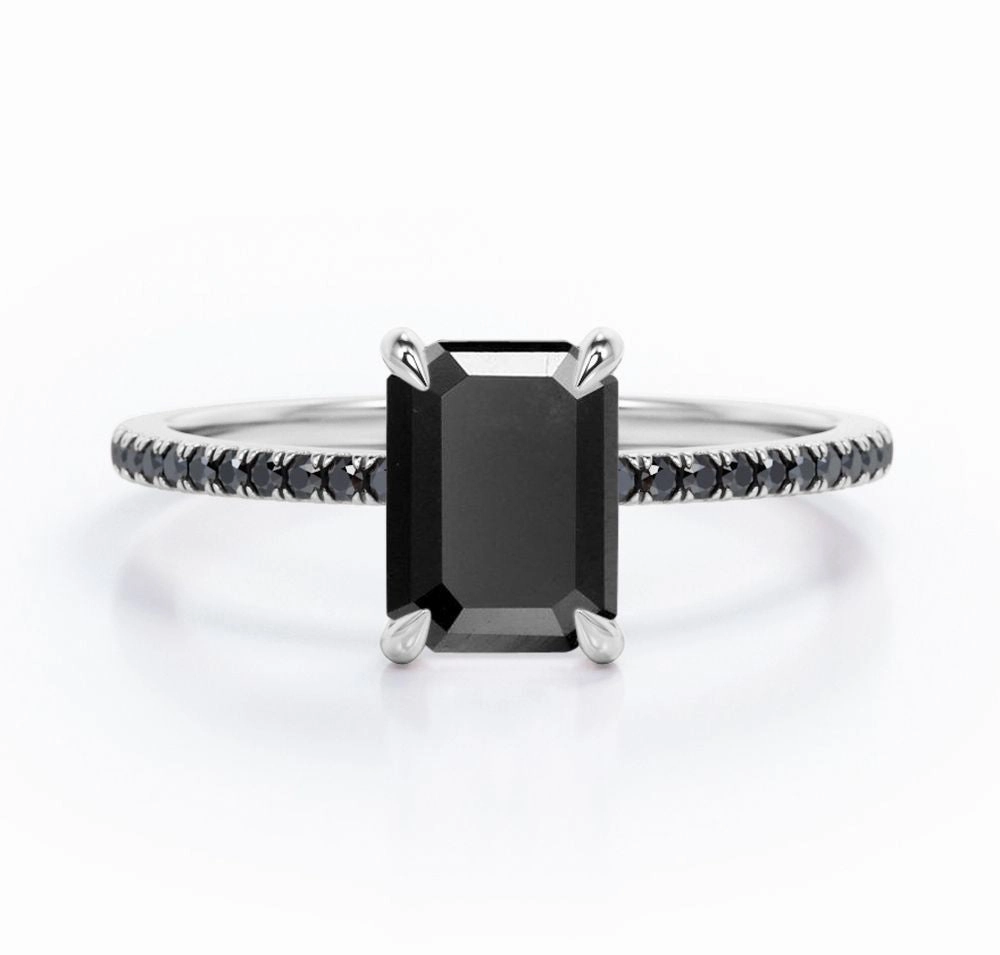 Modern Accessory 1.25 ct Emerald Lab Black Diamond Pave Engagement Ring