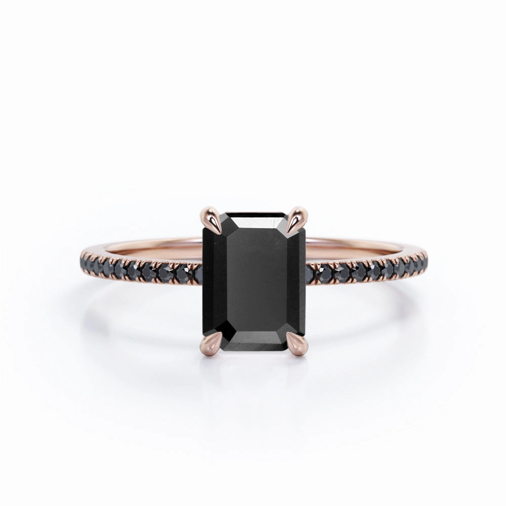 1.25 ct Emerald Lab Black Diamond Pave Engagement Ring Model Jewelry Artistic Sign