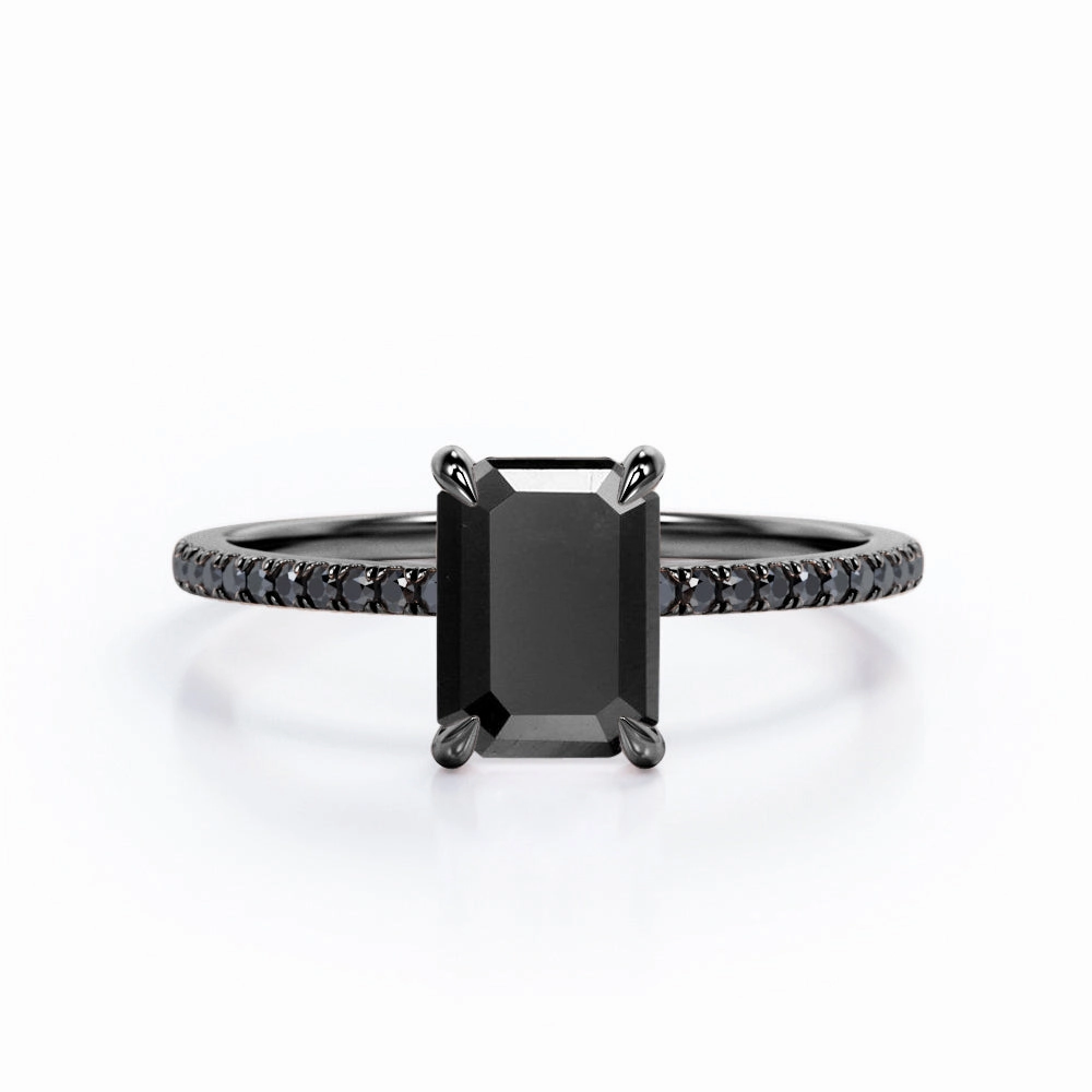 Minimal Pop 1.25 ct Emerald Lab Black Diamond Pave Engagement Ring