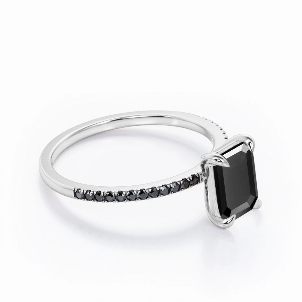 Convenient Look Couple Present 1.25 ct Emerald Lab Black Diamond Pave Engagement Ring