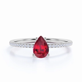 Minimal Harmony 1.25 ct Pear Lab-Created Ruby Pave Engagement Ring