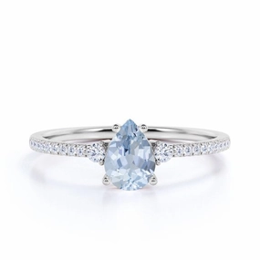 1.25 ct Pear Shaped Aquamarine Pave Engagement Ring Polished Present