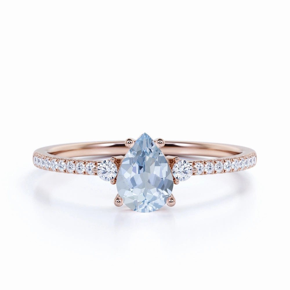 Family Present 1.25 ct Pear Shaped Aquamarine Pave Engagement Ring