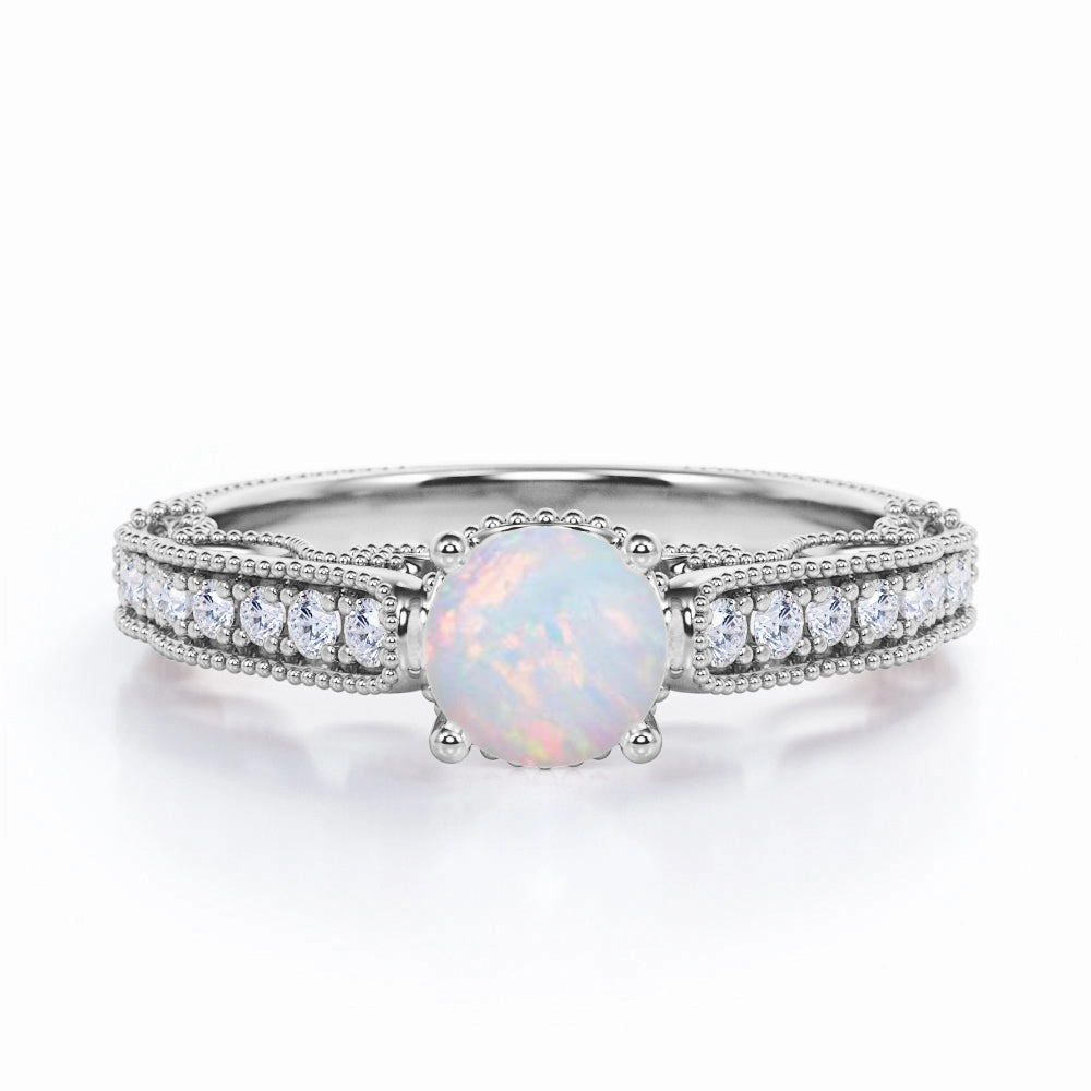 Casual Outfit Solar powered 1.25 Ct Round Cut Lab Created Opal Vintage Engagement Ring