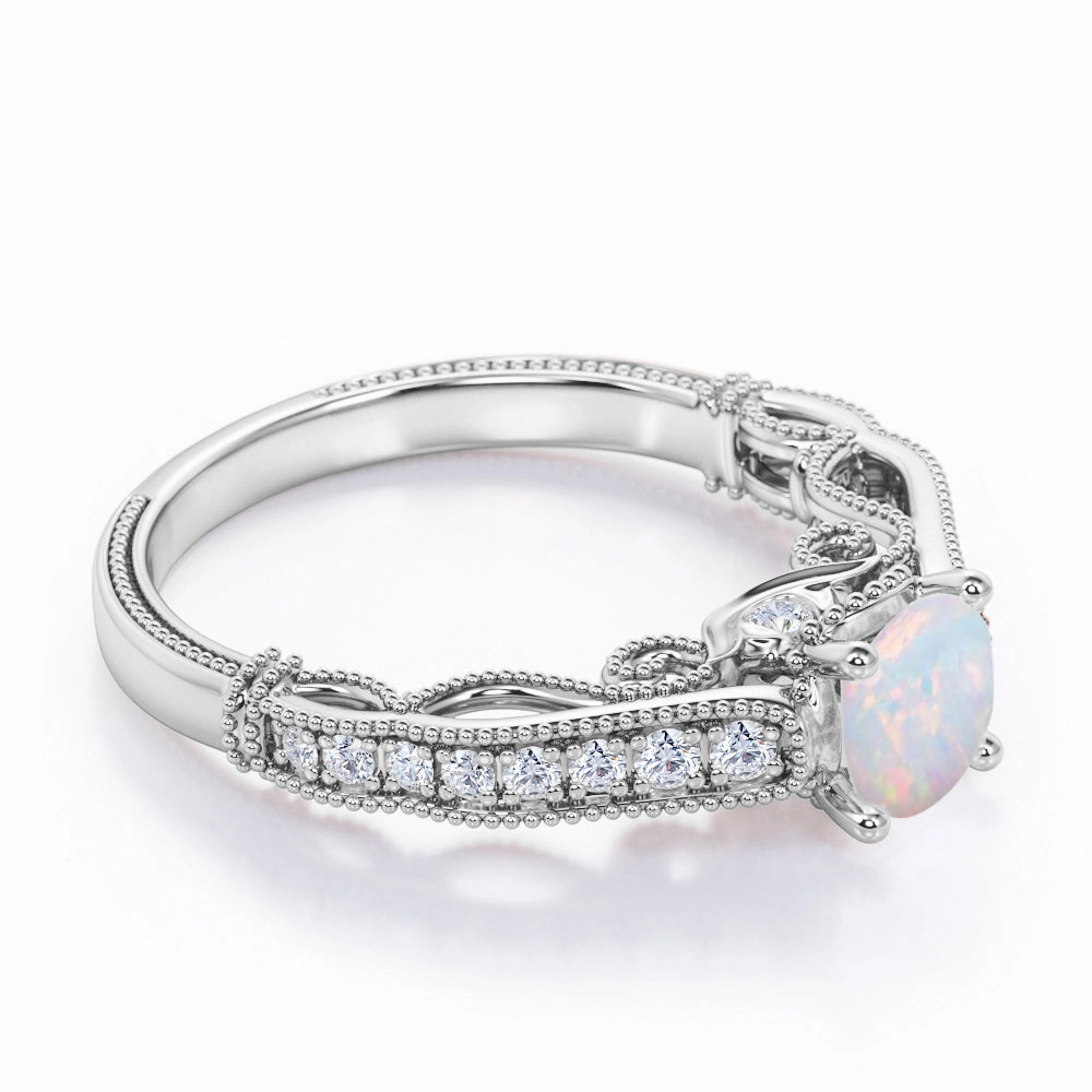Elegant Fashion 1.25 Ct Round Cut Lab Created Opal Vintage Engagement Ring