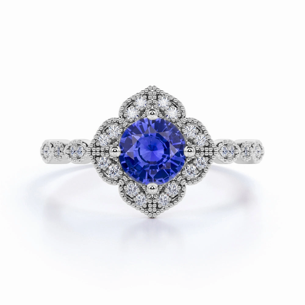 Excellent Art 1.25 Ct Round Cut Lab Sapphire Vintage Engagement Ring