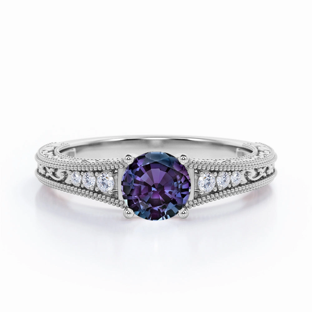 Contemporary Product Elegant Fashion 1.25 Ct Round Lab Alexandrite Filigree Engagement Ring