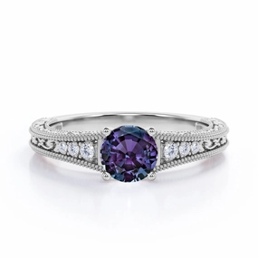 Affordable Object 1.25 Ct Round Lab Alexandrite Filigree Engagement Ring