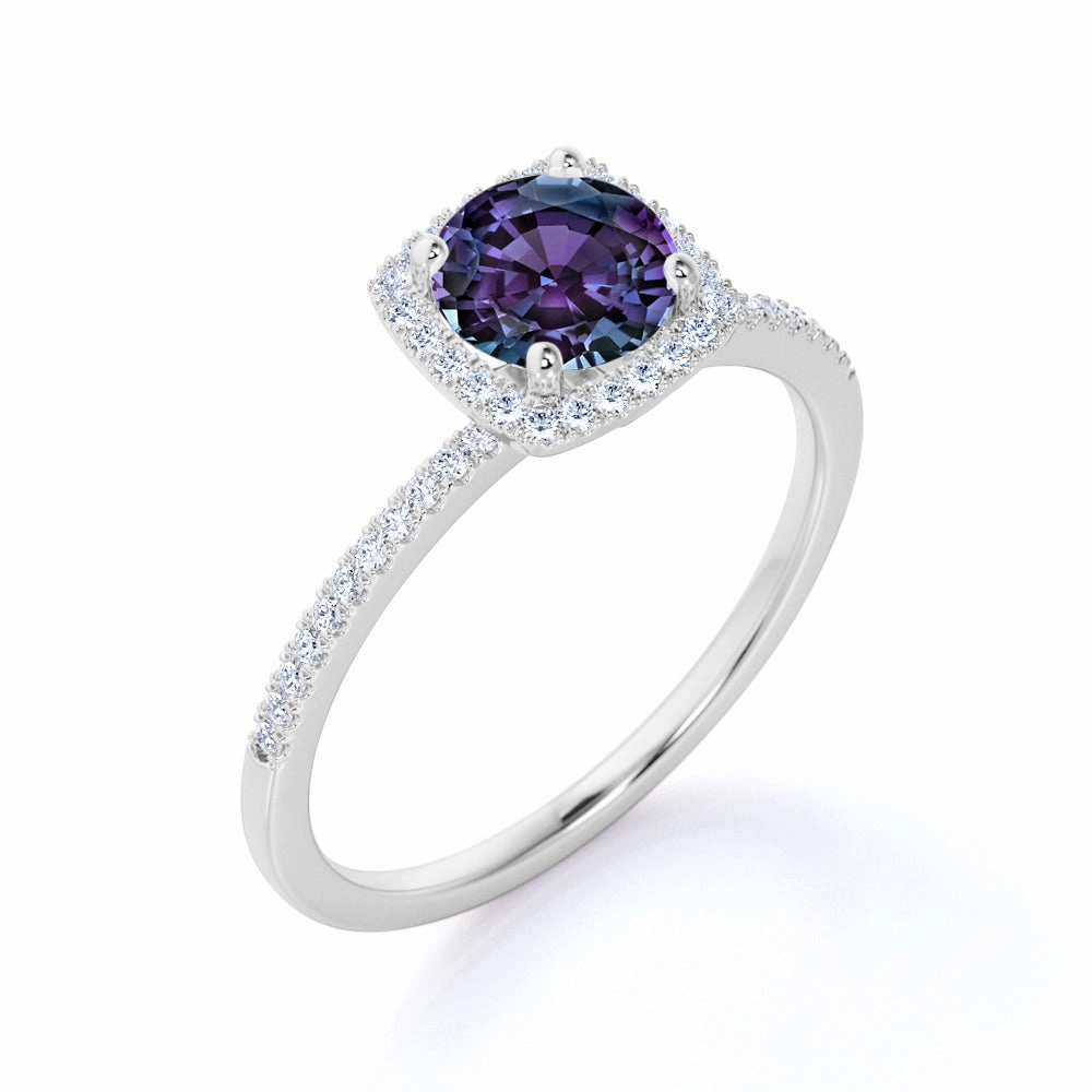 Superior Embellishment Handcrafted Craft 1.25 Ct Round Lab Alexandrite Halo Engagement Ring