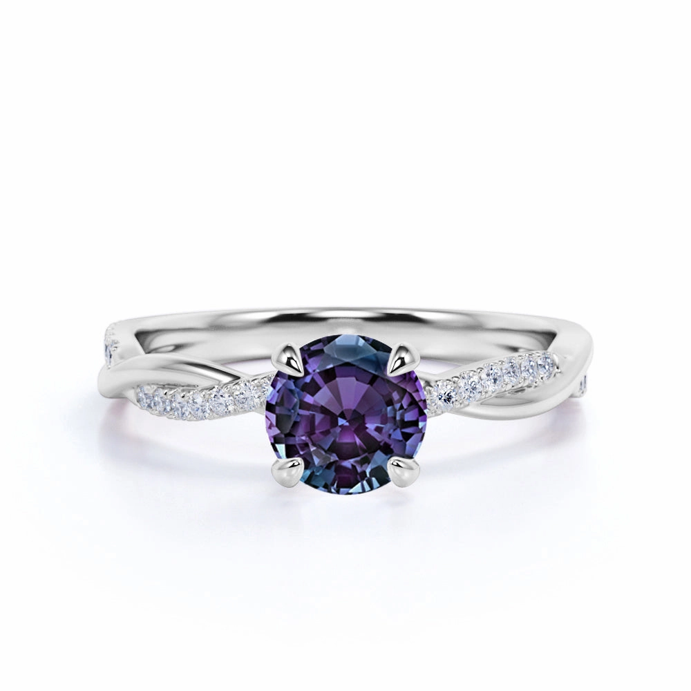 1.25 Ct Round Lab Alexandrite Twisted Engagement Ring Anniversary Accent Smart Accessory