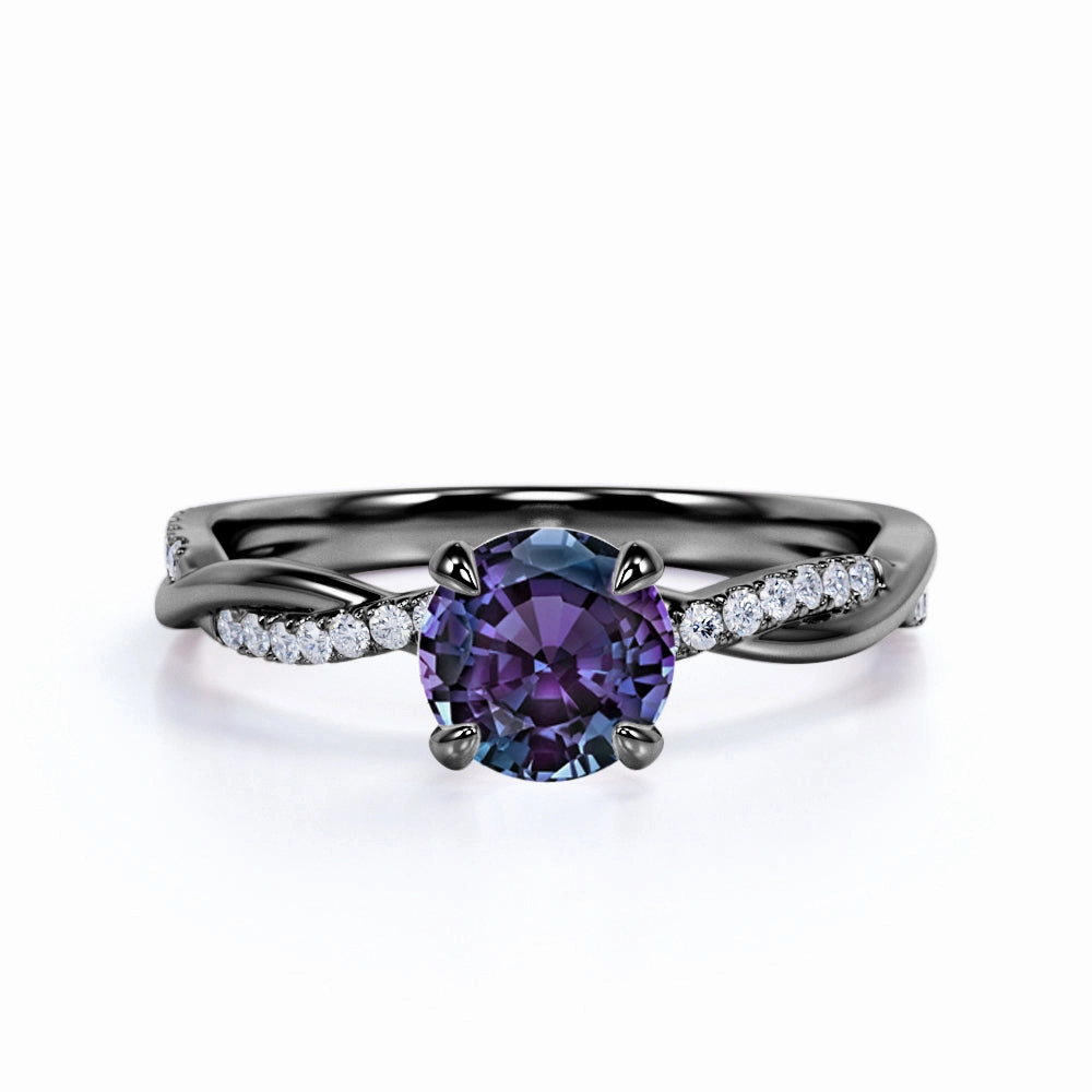 1.25 Ct Round Lab Alexandrite Twisted Engagement Ring Modern Motion