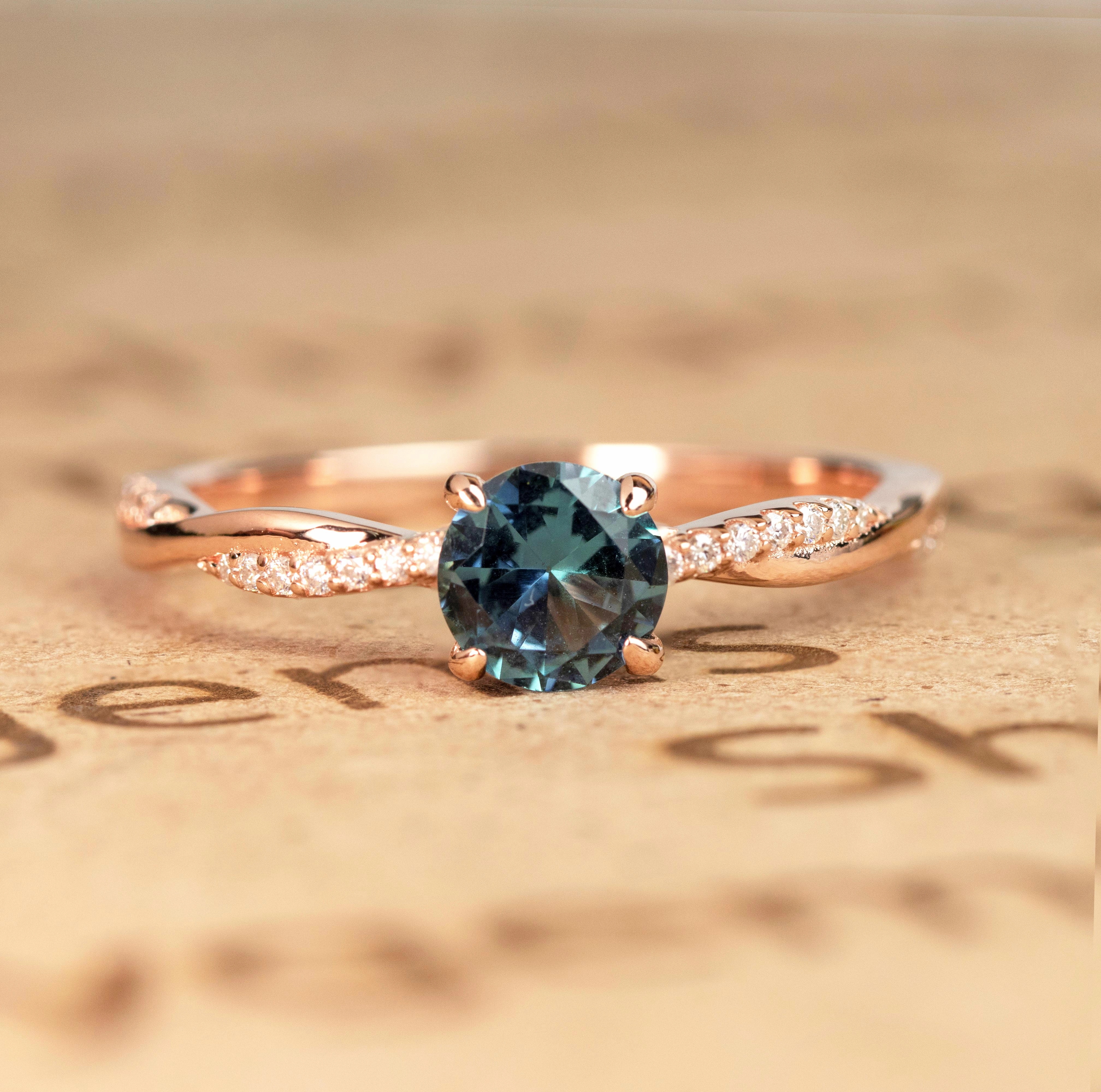 Refined Proportion Youth Accessory 1.25 Ct Round Lab Alexandrite Twisted Engagement Ring