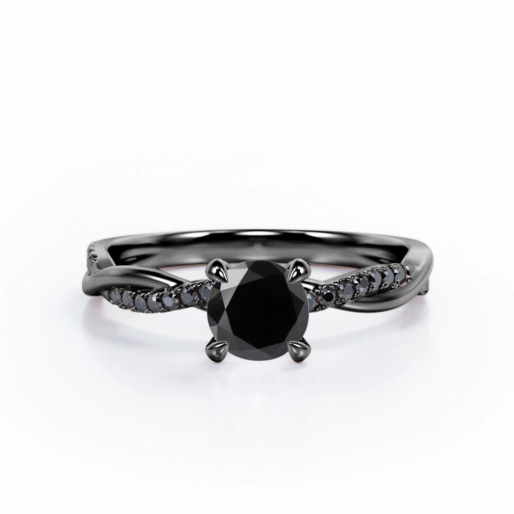 1.25 ct Round Lab Black Diamond Infinity Twisted Engagement Ring Geometric Shape